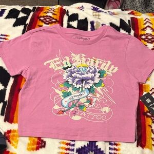 Ed Hardy Pink Floral Tattoo Graphic Tee